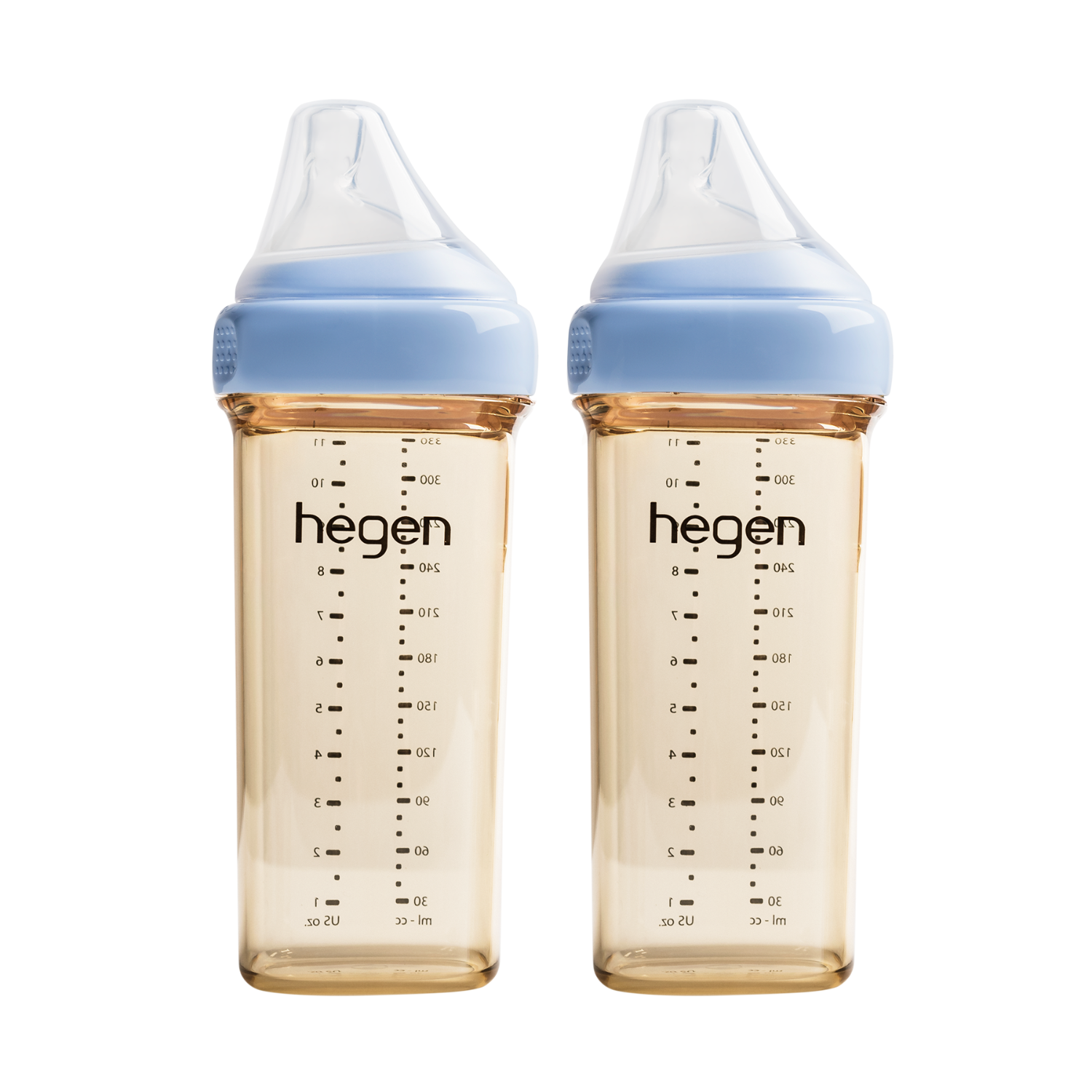 Hegen PCTO™ 330ml/11oz Feeding Bottle PPSU BLUE, 2-Pack with 2 x Fast Flow Nipple (6 months and beyond)