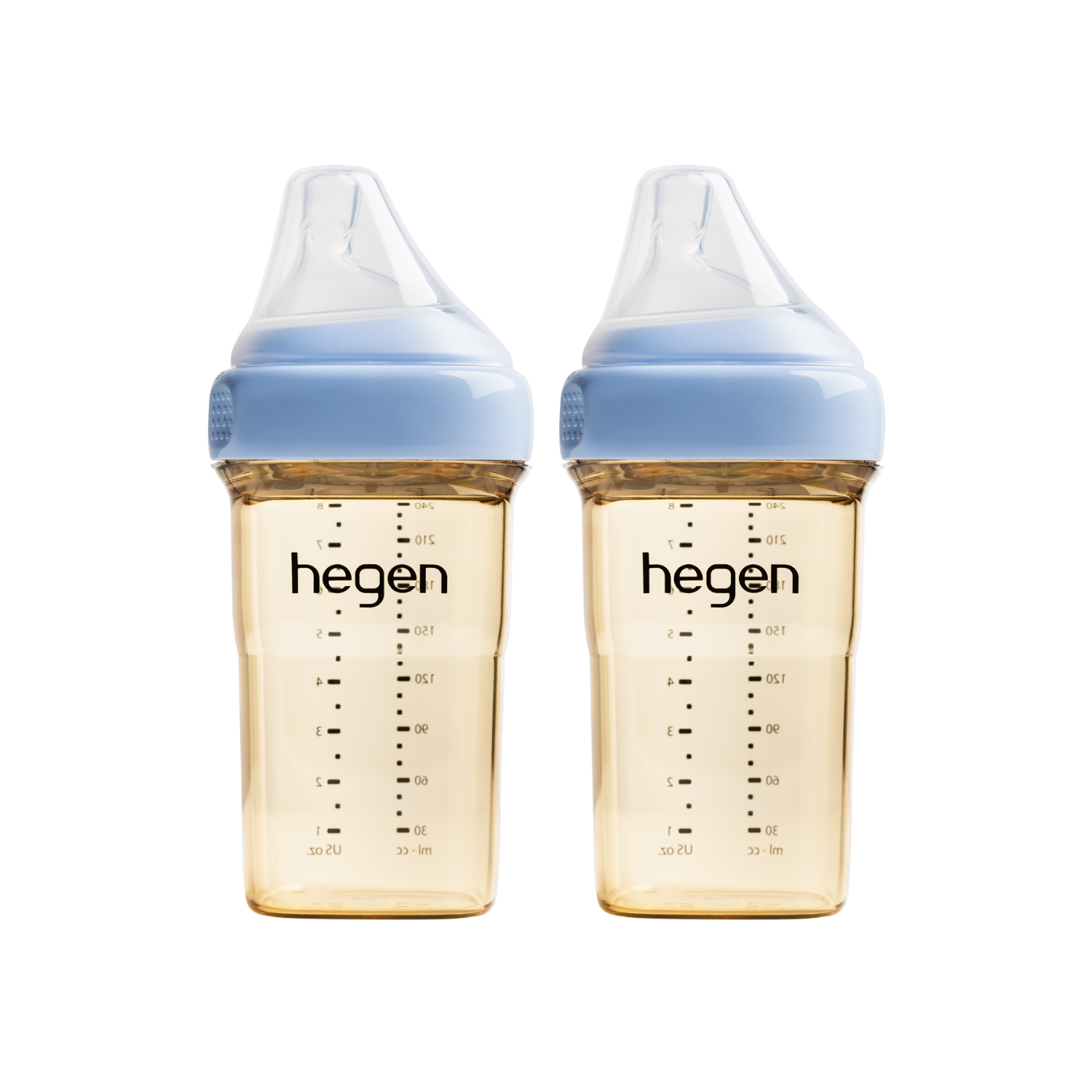 Hegen PCTO™ 240ml/8oz Feeding Bottle PPSU BLUE, 2-Pack with 2 x Medium Flow Nipple (3 to 6 months)