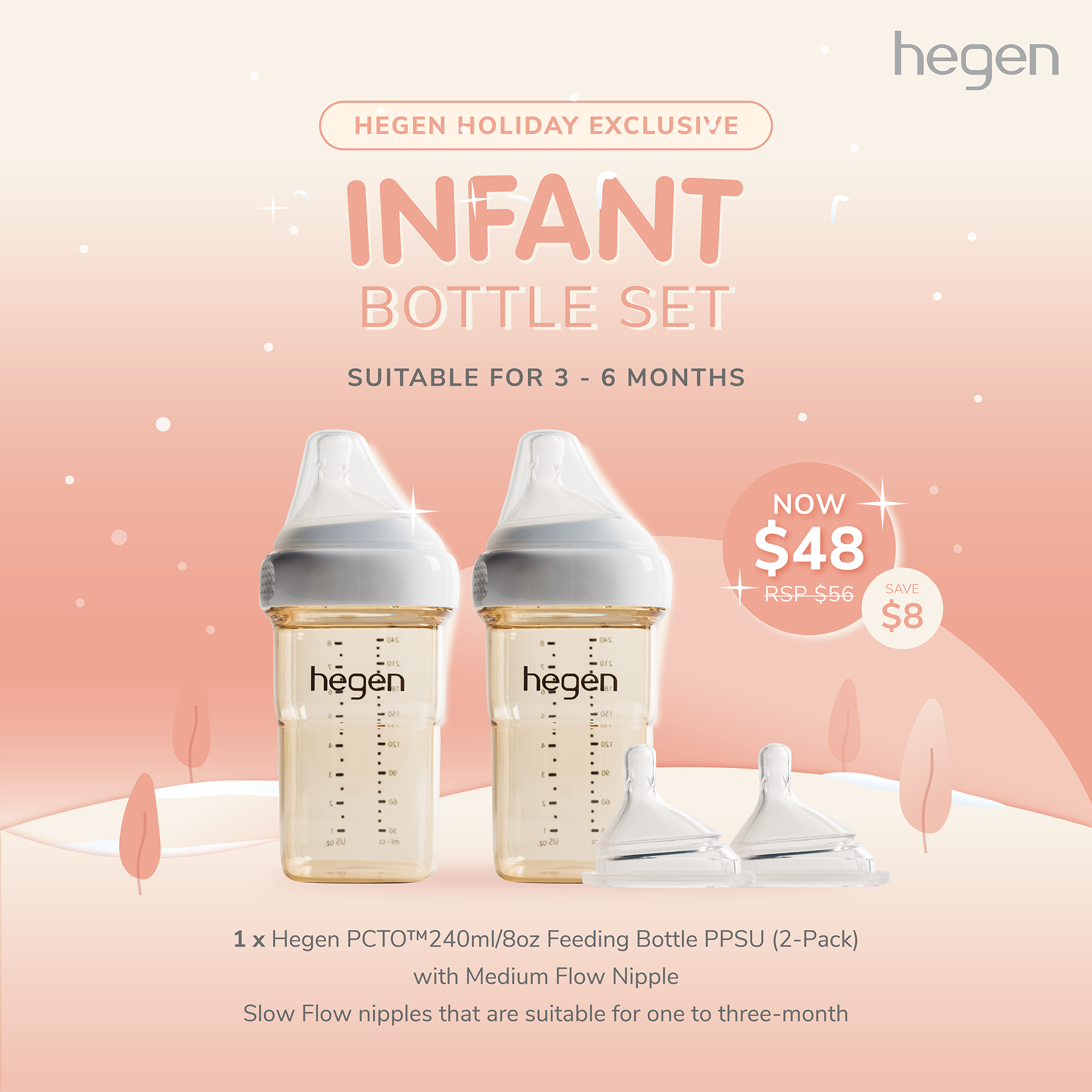 Hegen Infant Bottle Set (suitable for 3 to 6 months)